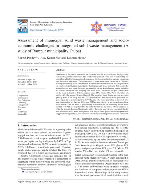 Pdf Assessment Of Municipal Solid Waste Management And Socio Economic