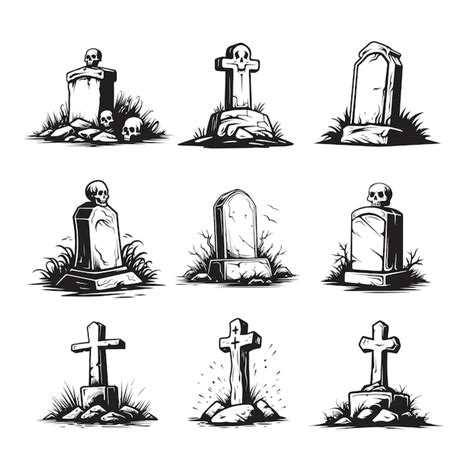 Premium Vector Vector Illustration Of Tombstones Crosses And Stones For Halloween