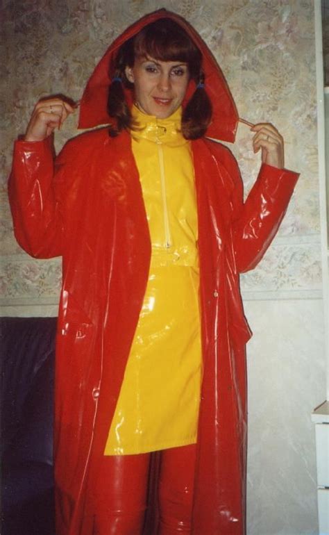 Red Pvc Hooded Raincoat Red Raincoat Hooded Raincoat Latex Rainwear Girl Vinyl Clothing