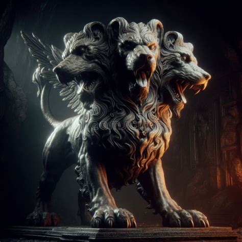 A Sharp Detailed Image Of Cerberus A Three Headed Dog Guarding The