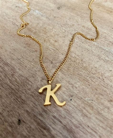 Letter K Necklace Gold Monogram Necklace Name Necklace Etsy