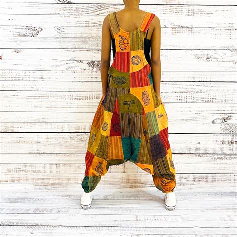 Harem Jumpsuits Hippie Overalls Colorful Low Crotch Etsy