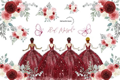 Marsala And Gold Princess Dress Clipart Graphic By Sunflowerlove · Creative Fabrica