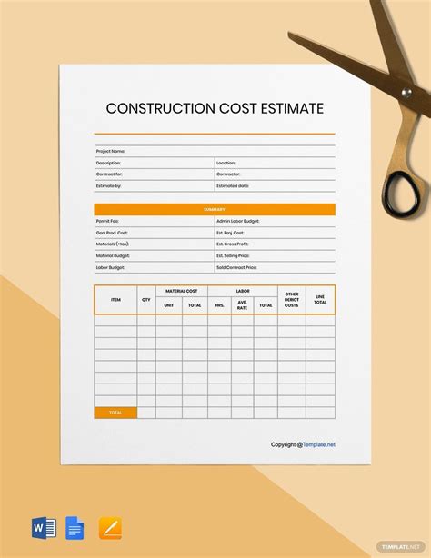 Construction Estimate Format Template - Google Docs, Google Sheets ...