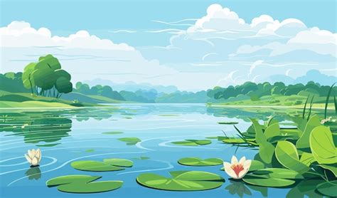 Premium Vector A Serene Lake With Lily Pads Vector Simple D Isolated