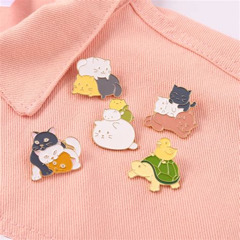 Kitten Stack Enamel Pins Kawaii Tortoise Kittens Playing Stack Metal