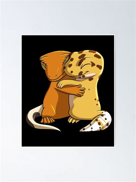 Cute Kawaii Leopard Gecko Hugging Crested Gecko Poster For Sale By