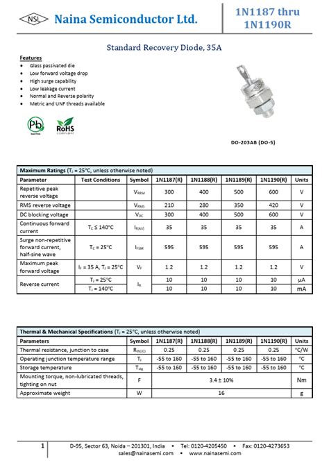 N Datasheet Silicon Power Rectifier