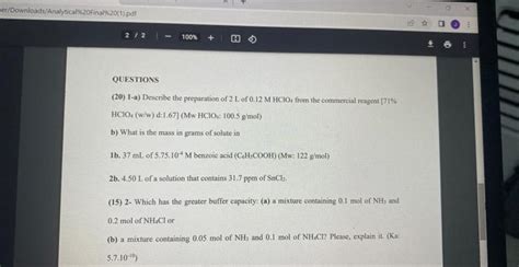 Solved QUESTIONS 20 1 A Deseribe The Preparation Of 2 L Chegg