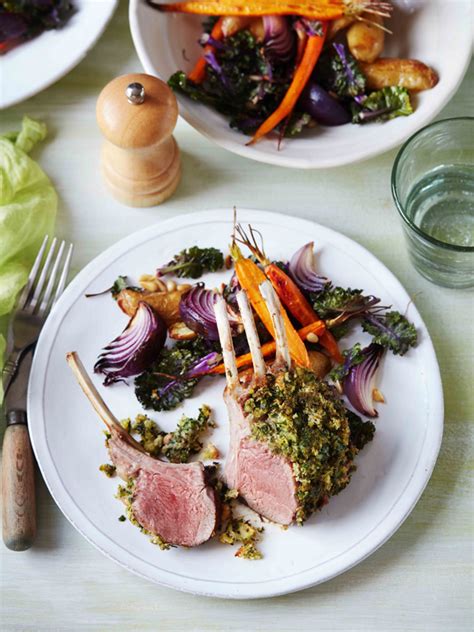 Herb Crusted Lamb Racks With Char Grilled Vegetable Salad Recipe Australian Lamb Recipes