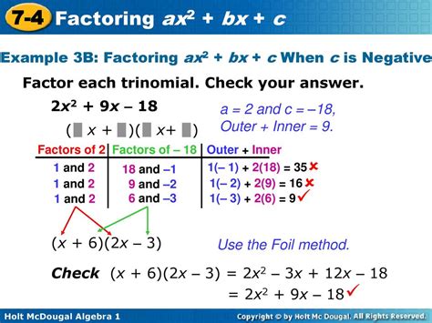 7 4 Factoring Ax2 Bx C Warm Up Lesson Presentation Lesson Quiz Ppt Download