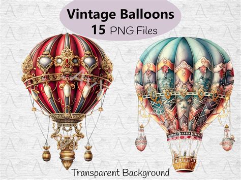 Vintage Hot Air Balloon Clipart 15 PNG Clipart Decorative Etsy