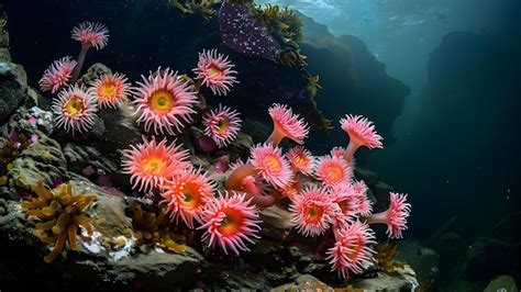 Premium Photo Sea Anemones Cluster On Rock In Deep Sea Part Of Marine