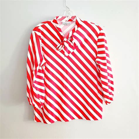 1960s Vintage Striped Polyester Pussy Bow Blouse Gem