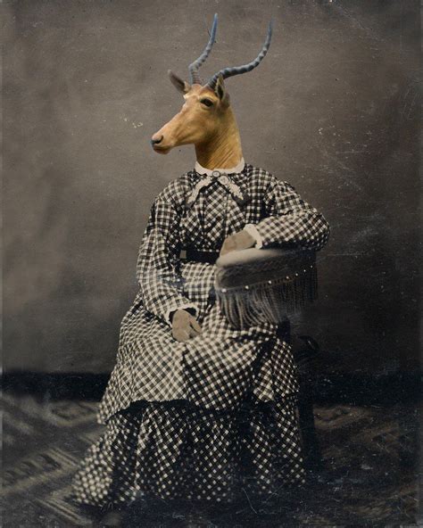 Victorian Antelope Lady Altered Deer Stag Portrait Woman Anthro Art Print