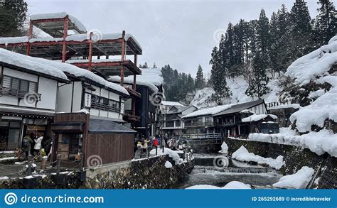 Beautiful And Quaint Ginzan Onsen In Obanazawa During The Winter Time In The Snow Editorial