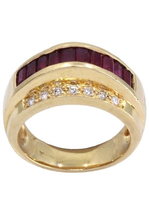 Bague Ancienne Rubis Diamants Or 18k Occasion