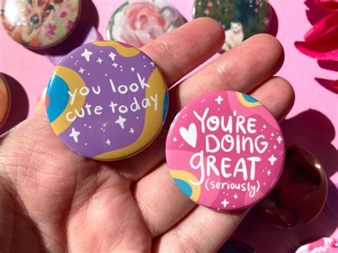 Encouraging Pins Cute Phrase Buttons Etsy