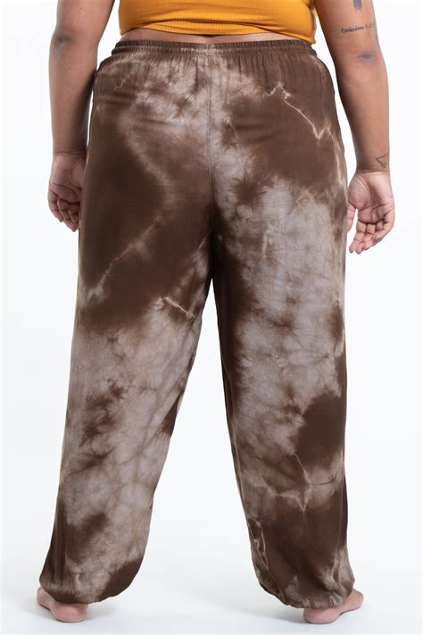 Plus Size Tie Dye Drawstring Mens Yoga Massage Pants In Brown Harem