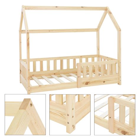 Детско легло ML-Design, 145 x 78 x 127 см, Борова дървесина, Естествен ...