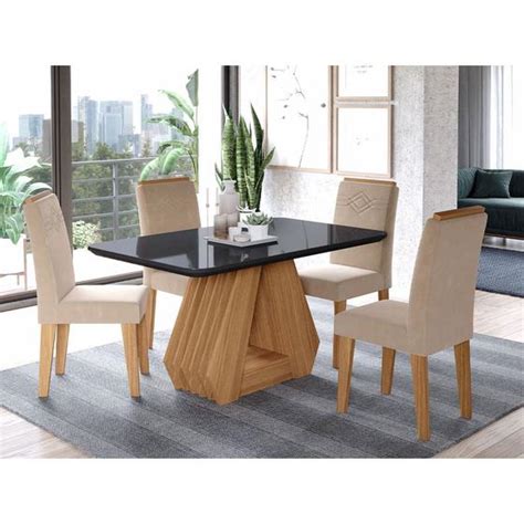 Conjunto Mesa Para Sala De Jantar Agata 130 Cm 4 Cadeiras Tais Cimol Nature Chumbo Nude