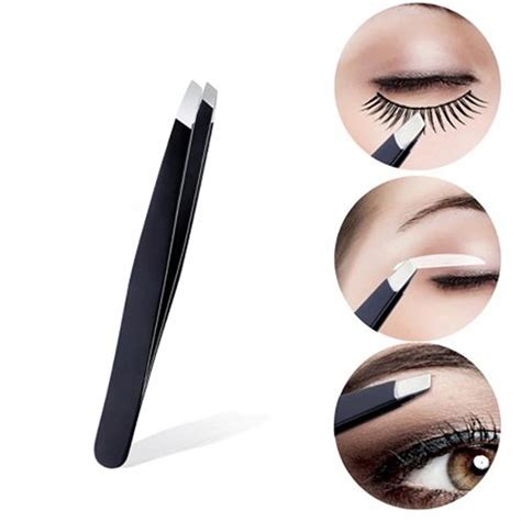 1PCS Black Slant Tip Eyebrow Tweezers Stainless steel Tweezers ...