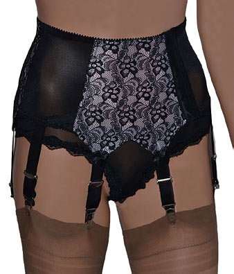 Retro Style Black Strap Suspender Belt With Lace Panels