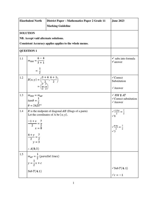 Mathematics P2 Grade 11 Memo June 2023 Pdf Mathematical Objects