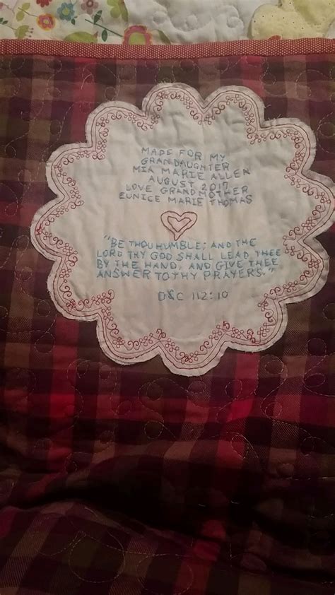 Label On Back Of Quilt Made For Granddaughter Mia September 2017