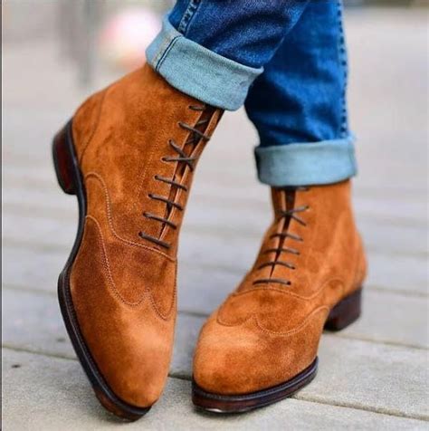 Brown Wingtip Ankle High Adult Boot Mens Handmade Lace Up Boot Formal