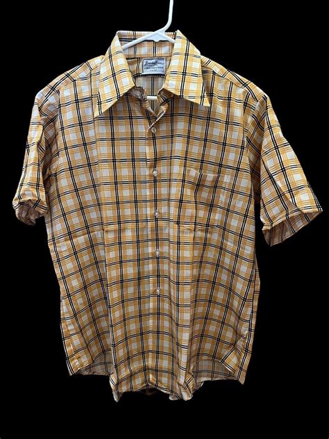 Mens Vintage Wide Dagger Collar Dacron Poly Mustard Yellow Black White