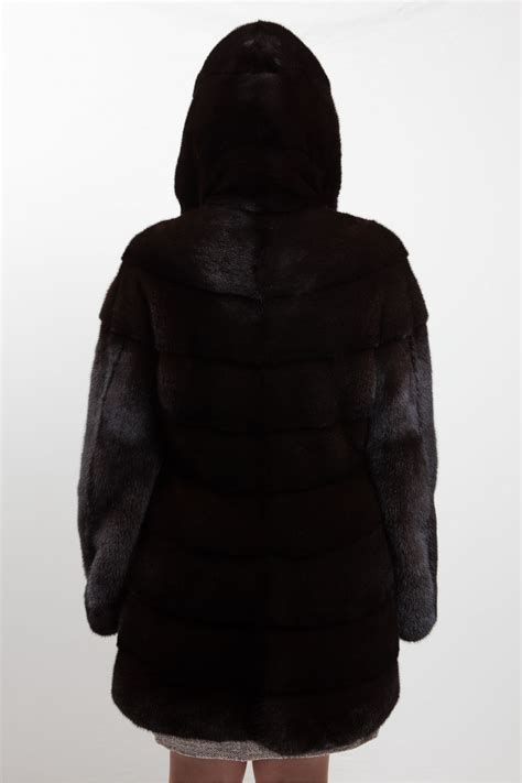 Manteau De Vison Dark Brown Avec Capuche