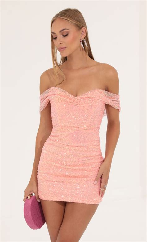 Iridescent Sequin Corset Dress In Peach Cute Formal Dresses Cute Homecoming Dresses Short