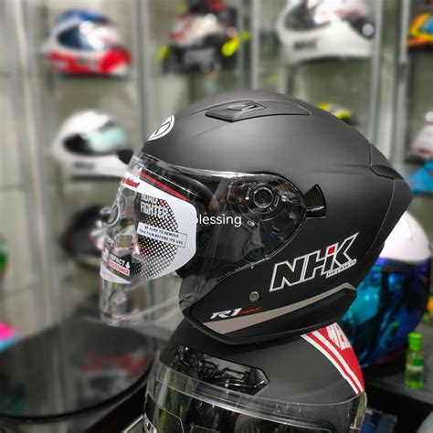 Nhk R Max Solid Black Doff Helm Open Face Doble Visor Lazada Indonesia