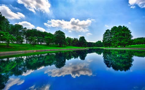 Wallpaper Sunlight Landscape Lake Nature Reflection Grass Sky