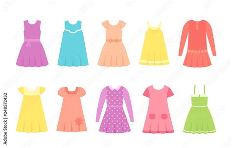 Baby dresses. Vector. Girl clothes. Children clothing set. Kid models ...