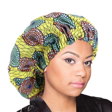 African Pattern Ankara Print Bonnet Women Night Sleep Cap Satin Lining