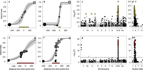 Geographic And Genomic Cline Analyses A B E F Geographic Clines For