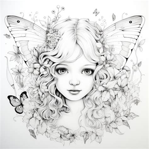 Premium AI Image Black And White Coloring Picture Of A Fairy