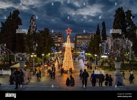 Syntagma Square Constitution Square Is Decorated For Christmas With A