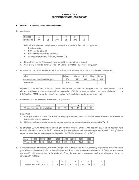 Ejercicios Pronosticos Casos De Estudio Previsin De Ventas Pron