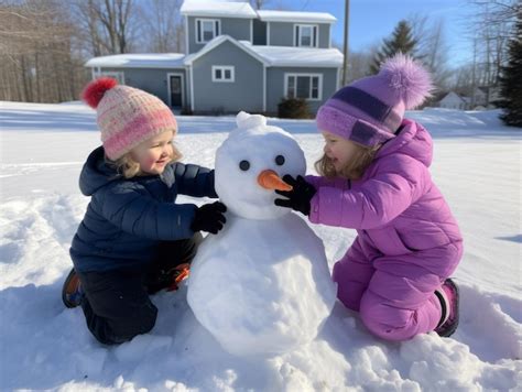 Premium AI Image | Kids building a snowman in winter day