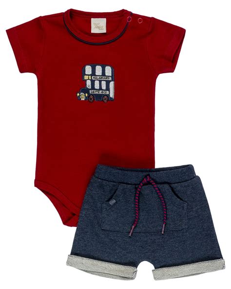 Conjunto Body Manga Curta Short Menino Em Algodão Anjos Baby Loja