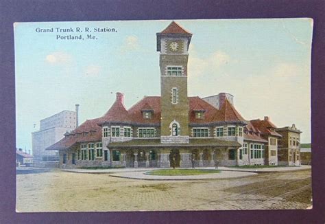 Grand Trunk Railroad Station Train Depot Portland Maine Me Vintage