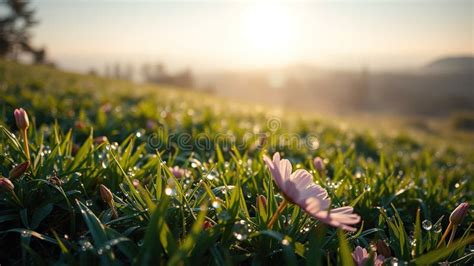 Stunning Morning Dew Drops On A Lush Meadow A Breathtaking Landscape