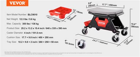 VEVOR Tabouret De Bureau Charge 181 Kg Tabouret A Roulettes Tabouret