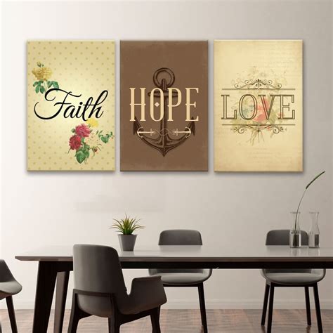 Faith Hope Love 3 Piece Wall Art Canvas Christian Wall Art Decor