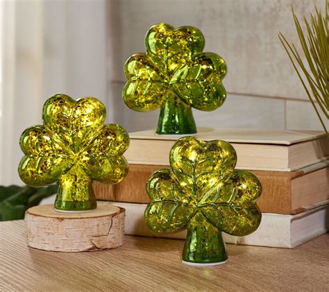 Set Of Illuminated Mercury Glass Shamrocks By Valerie Qvc