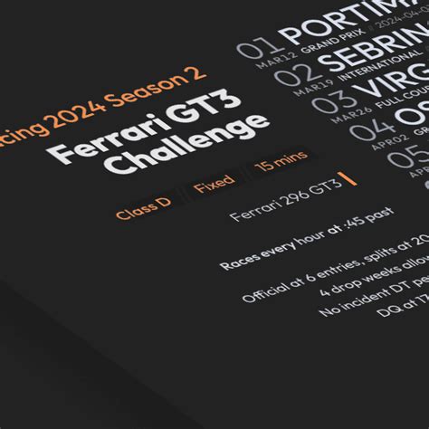 Ferrari GT3 Challenge IRacing Official Series Schedules IRacing