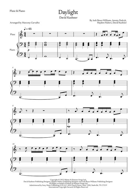 Daylight Arr Marcony Carvalho By David Kushner Sheet Music For Flute